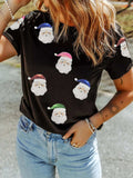 Christmas Santa Sequin Short Sleeve T Shirt - Trendsi - Flyclothing LLC