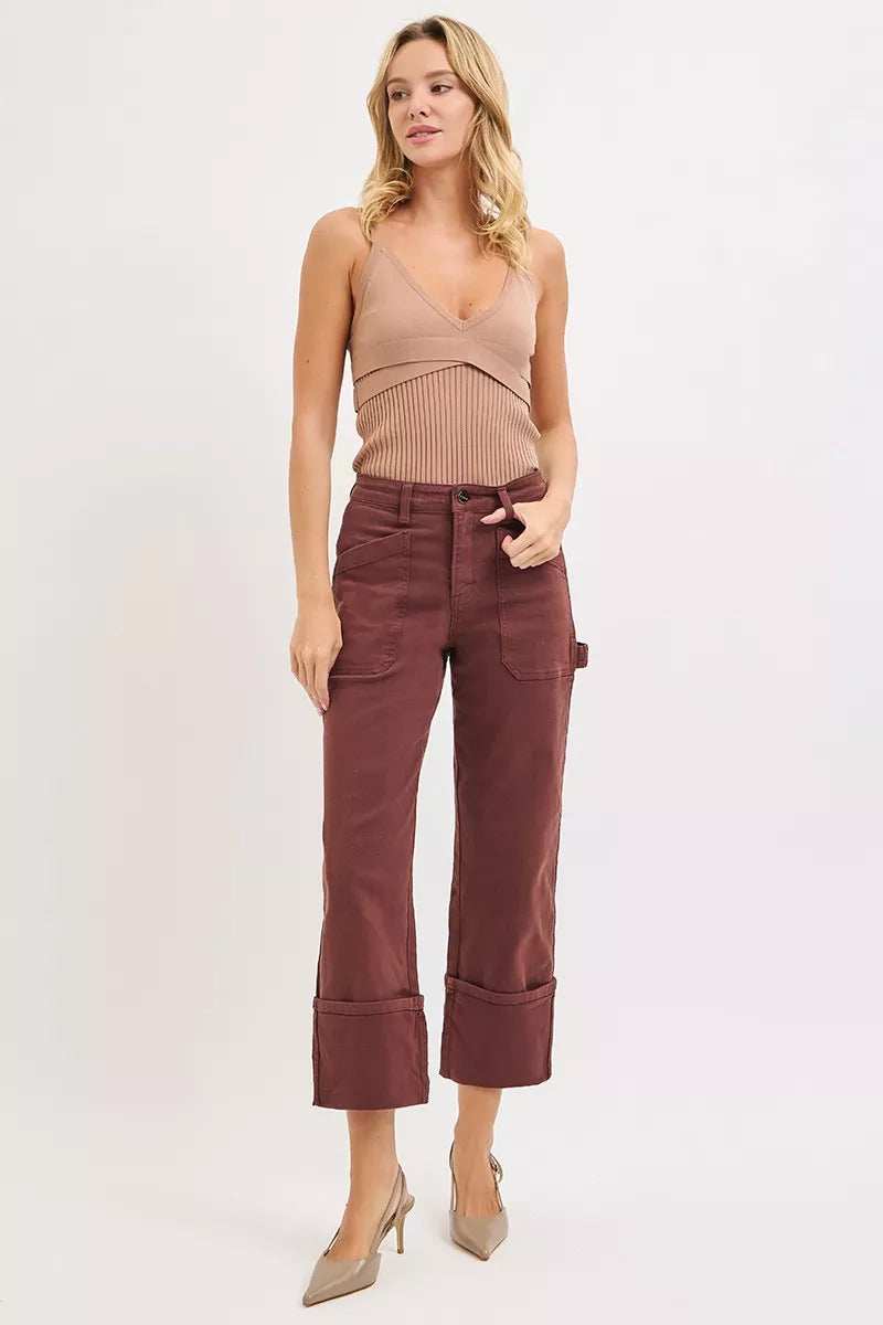 RISEN Full Size High Rise Wide Straight Cuffed Patch Jeans Plus Size - Trendsi - Flyclothing LLC