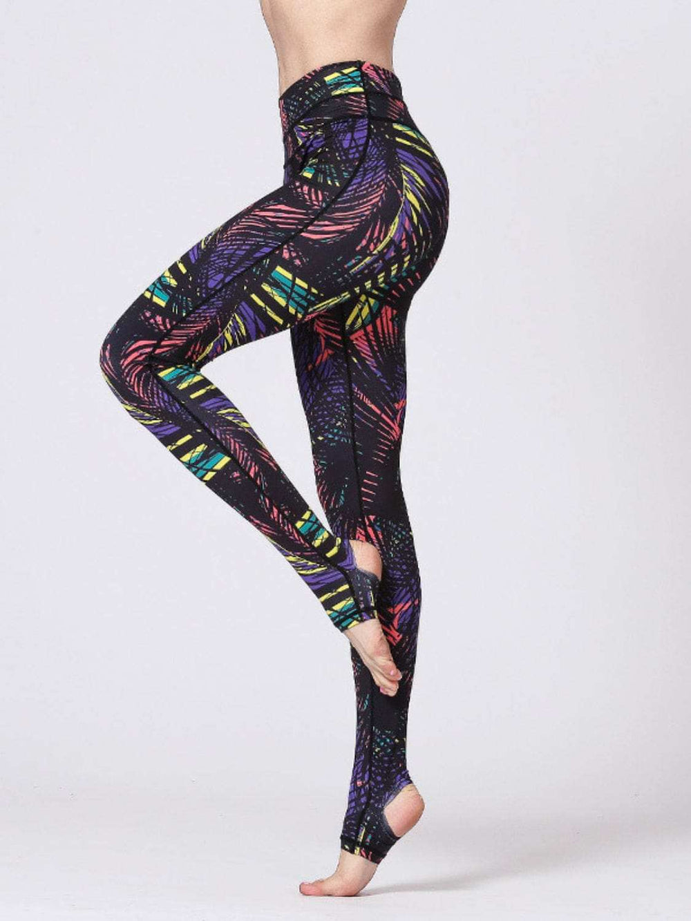 Printed Wide Waistband Active Leggings with Stirrups - Trendsi - Flyclothing LLC