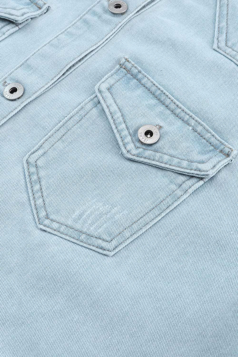 Flap Pocket Raw Hem Denim Jacket - Trendsi - Flyclothing LLC