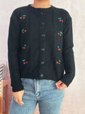 Cherry Embroidered Button Up Cardigan - Trendsi - Flyclothing LLC