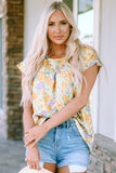 Printed Round Neck Cap Sleeve Blouse - Trendsi - Flyclothing LLC