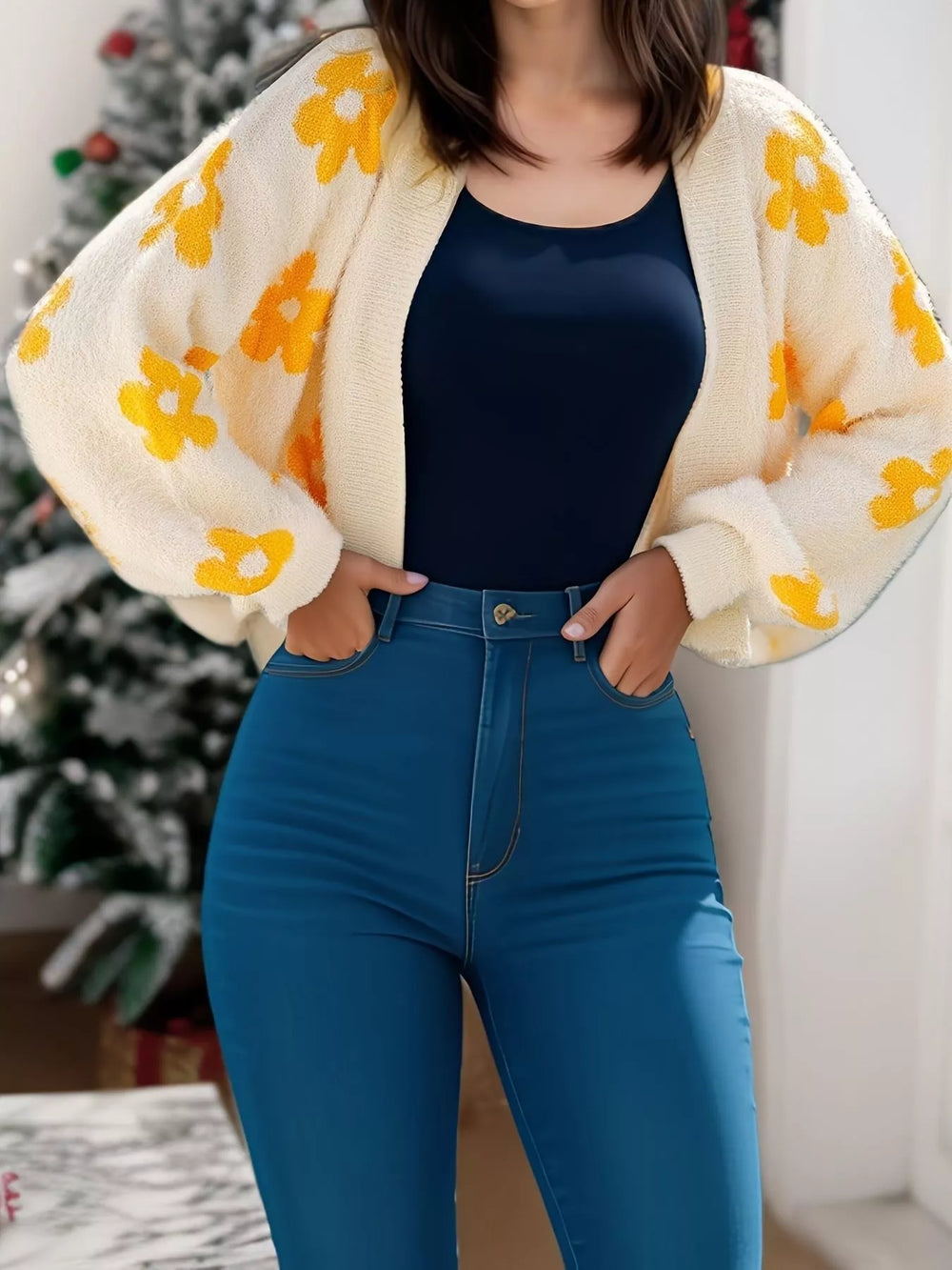 Floral Open Front Cardigan - Trendsi - Flyclothing LLC