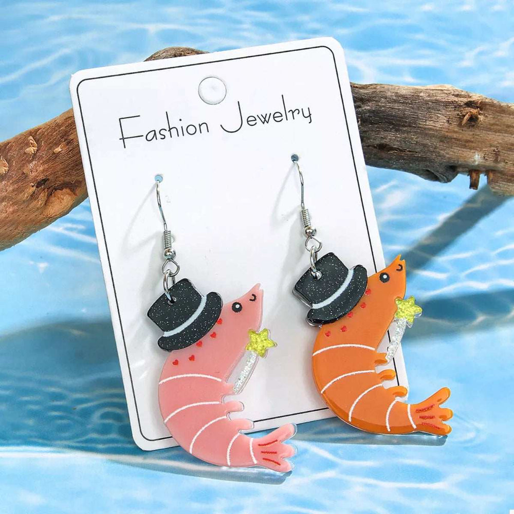 Whimsical Shrimp Earrings with Top Hats - Trendsi - Flyclothing LLC