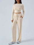Devine Round Neck Long Sleeve Top and Pants Set - Trendsi - Flyclothing LLC