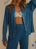 Button Up Long Sleeve Top and Pants Set - Trendsi - Flyclothing LLC