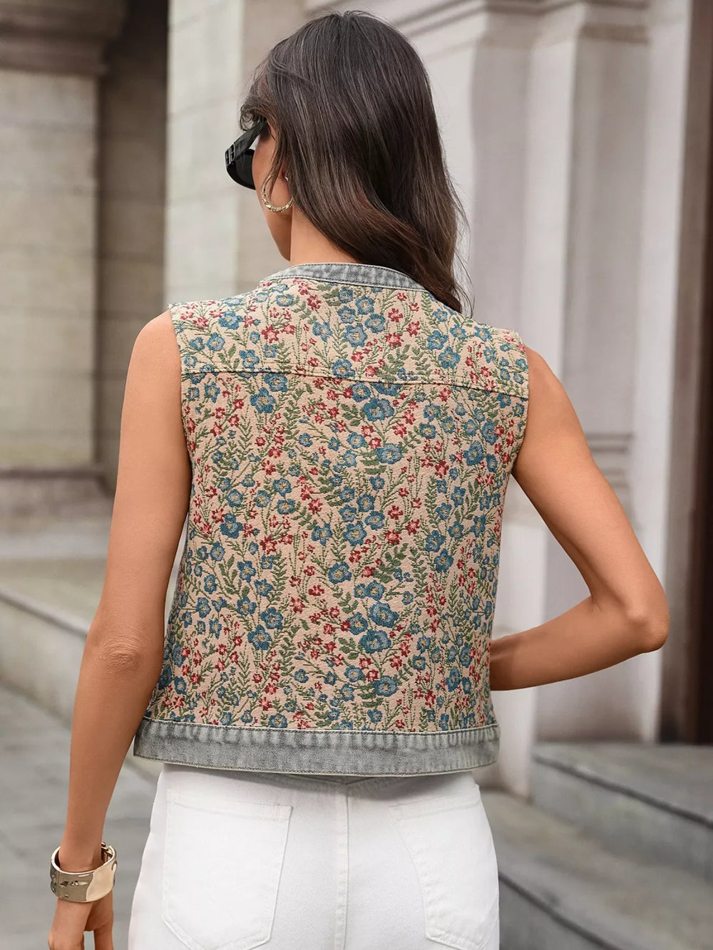 Floral Embroidered Denim Vest Top - Trendsi - Flyclothing LLC