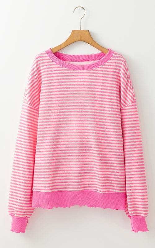 Striped Round Neck Long Sleeve Sweatshirt - Trendsi - Flyclothing LLC