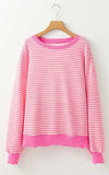 Striped Round Neck Long Sleeve Sweatshirt - Trendsi - Flyclothing LLC