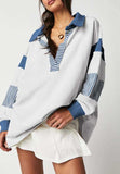 Color Block Johnny Collar Long Sleeve Sweatshirt - Trendsi - Flyclothing LLC