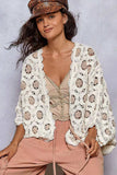 POL Openwork V-Neck Chenille Cardigan with Contrast Floral - Trendsi - Flyclothing LLC
