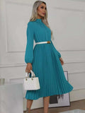 Mock Neck Long Sleeve Pleated Dress - Trendsi - Flyclothing LLC