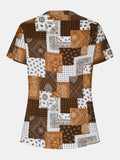 Printed Notched Short Sleeve Blouse - Trendsi - Flyclothing LLC