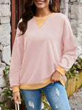 Contrast Round Neck Long Sleeve Sweatshirt - Trendsi - Flyclothing LLC