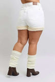 Judy Blue Full Size High Waist Shearling Cuff Denim Shorts Plus Size - Trendsi - Flyclothing LLC