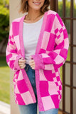 Checkered Open Front Long Sleeve Cardigan - Trendsi - Flyclothing LLC