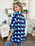 Double Take Full Size Geometric Notched Half Sleeve Blouse - Trendsi - Flyclothing LLC