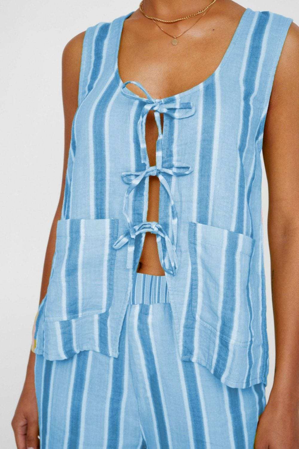 Tied Front Striped Top and Pants Set - Trendsi - Flyclothing LLC