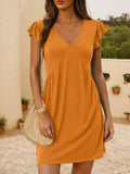 V-Neck Ruffled Cap Sleeve Mini Dress - Trendsi - Flyclothing LLC