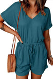 Full Size Drawstring V-Neck Short Sleeve Romper - Trendsi - Flyclothing LLC