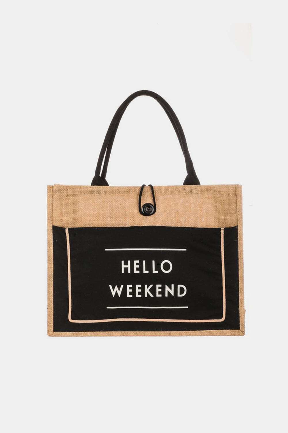 Fame Hello Weekend Burlap Tote Bag - Trendsi - Flyclothing LLC