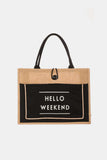 Fame Hello Weekend Burlap Tote Bag - Trendsi - Flyclothing LLC