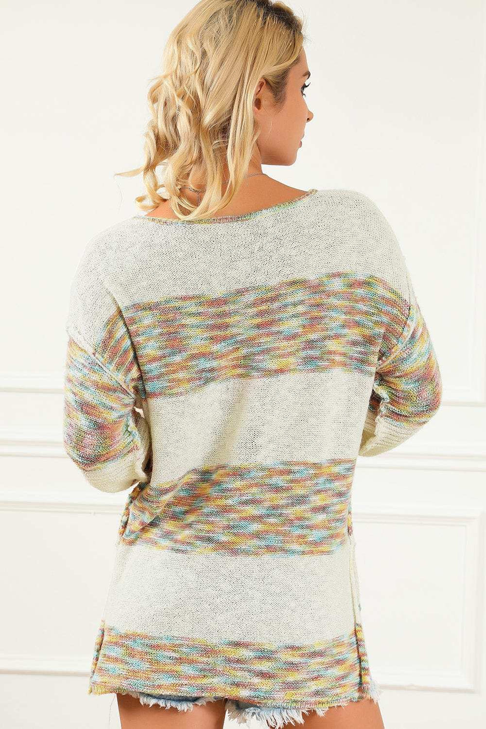 Contrast Half Button Long Sleeve Sweater - Trendsi - Flyclothing LLC