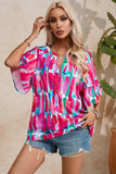 Printed Notched Half Sleeve Blouse - Trendsi - Flyclothing LLC