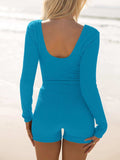 Scoop Neck Long Sleeve Top and Shorts Set - Trendsi - Flyclothing LLC