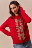 SO ME Sequins Bow Ribbon Embellished Christmas Sweater - Trendsi - Flyclothing LLC