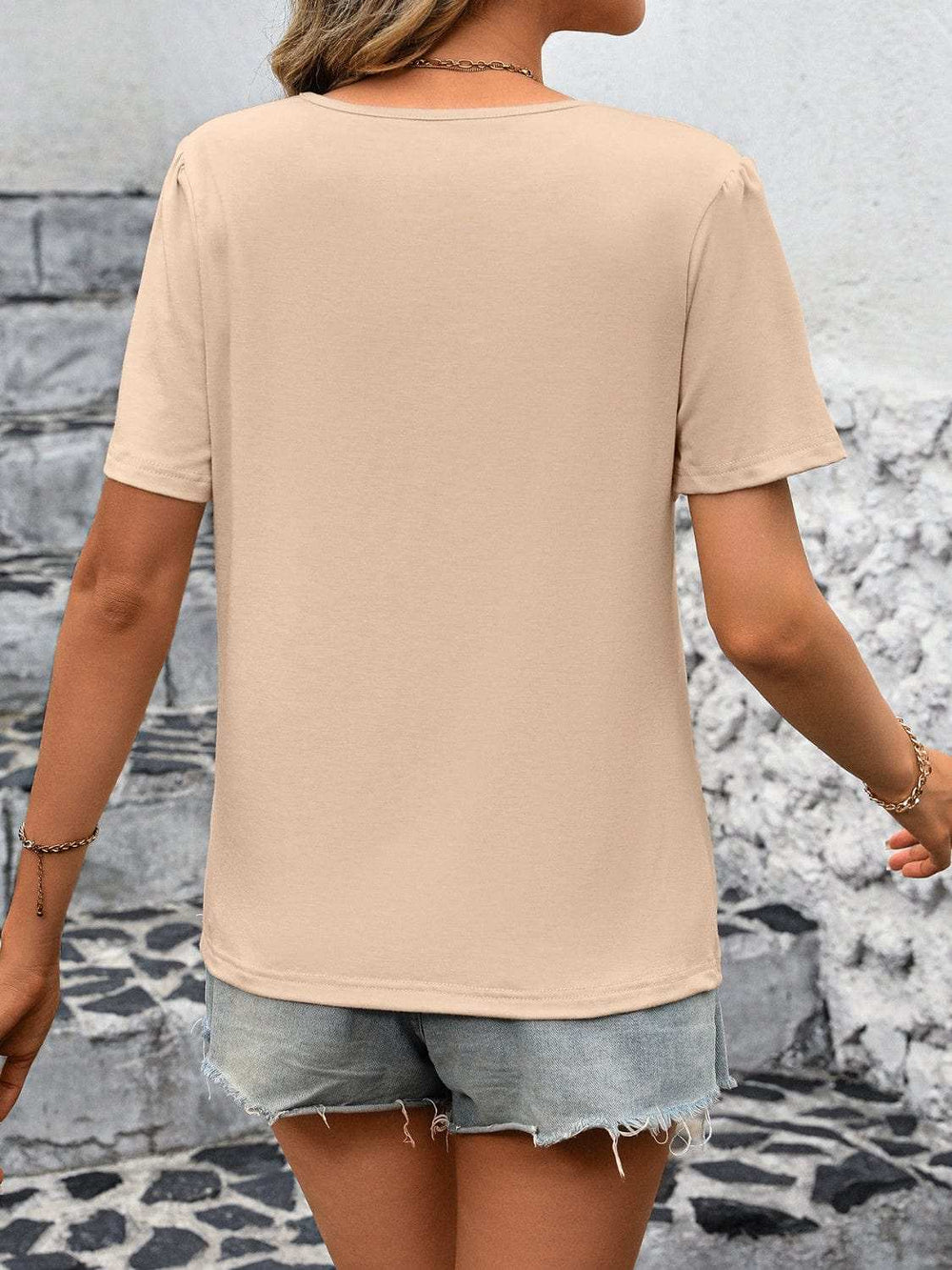 Round Neck Short Sleeve Top - Trendsi - Flyclothing LLC