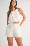 MABLE Eyelet Bubble Hem Sleeveless Top and Shorts Set - Trendsi - Flyclothing LLC