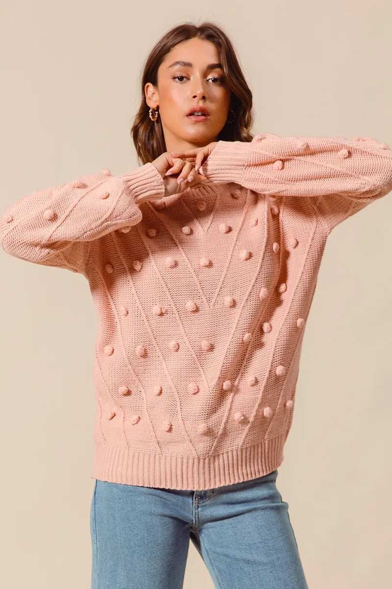 SO ME Pom Pom Textured Knit Sweater Top - Trendsi - Flyclothing LLC