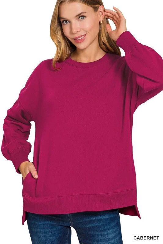 Zenana Fleece Hi-low Boyfriend Sweatshirts with Pockets - Trendsi - Flyclothing LLC