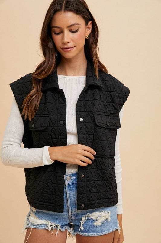 Annie Wear Texture Quilted Snap Down Vest Coat - Trendsi - Flyclothing LLC