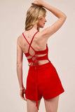 SO ME Fitted Open Back Game Day Romper with Lace Up Deta - Trendsi - Flyclothing LLC