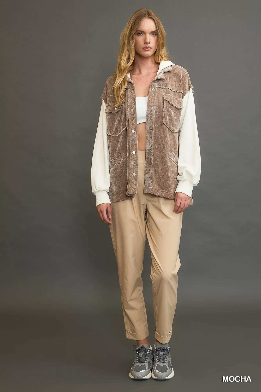 Umgee Contrast Hooded Chenille Jacket - Trendsi - Flyclothing LLC