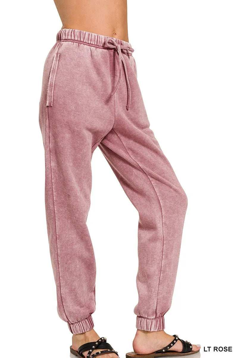 Zenana Acid Wash Fleece Sweatpants with Pockets - Trendsi - Flyclothing LLC