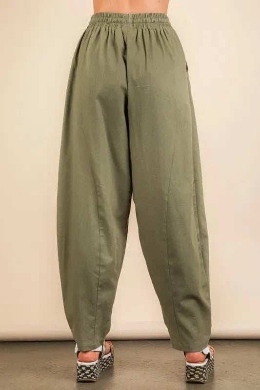 VERY J Solid Barrel Comfy Woven Pants - Trendsi - Flyclothing LLC