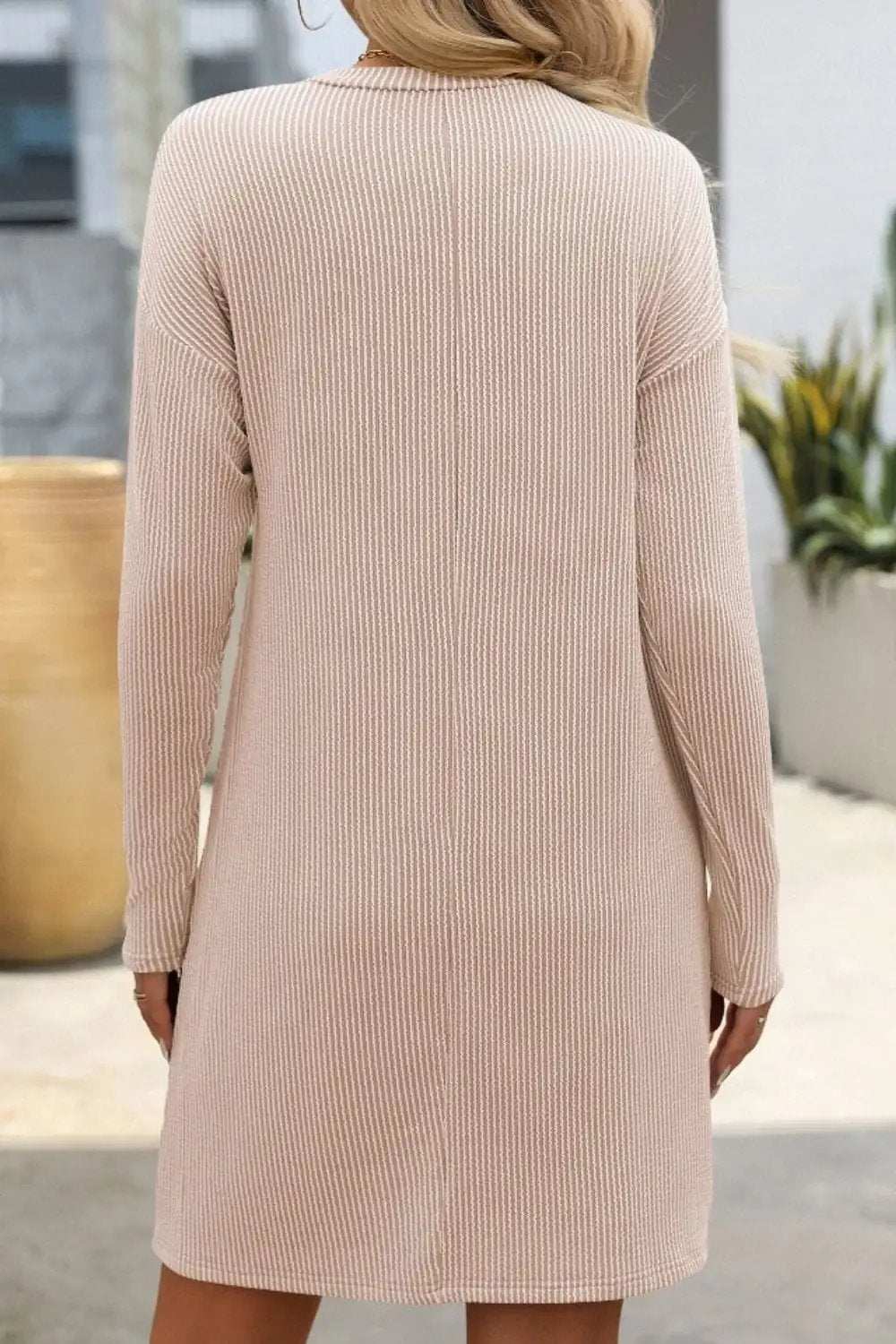 Striped Round Neck Long Sleeve Mini Dress - Trendsi - Flyclothing LLC