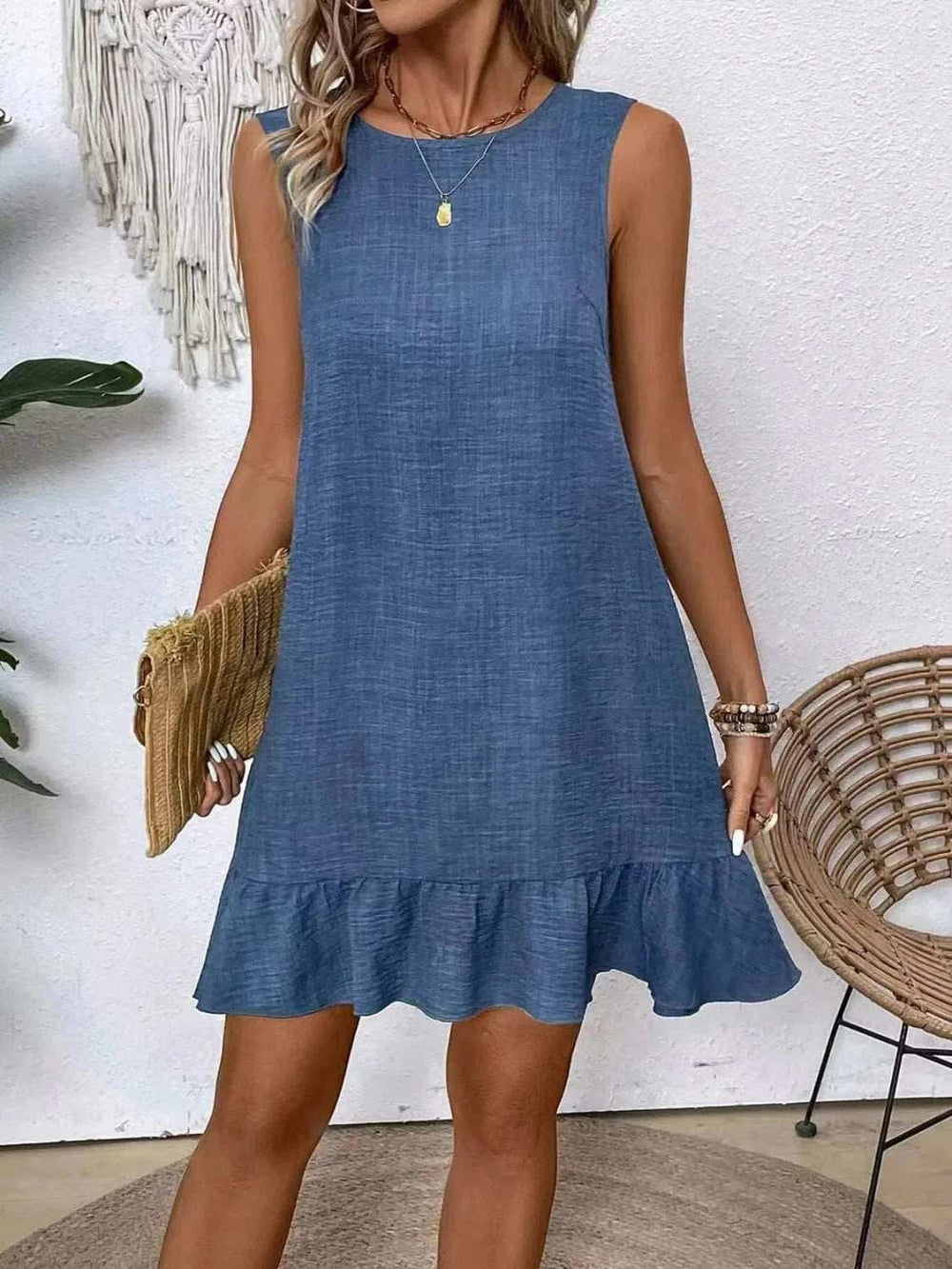 Ruffled Hem Round Neck Sleeveless Dress - Trendsi - Flyclothing LLC
