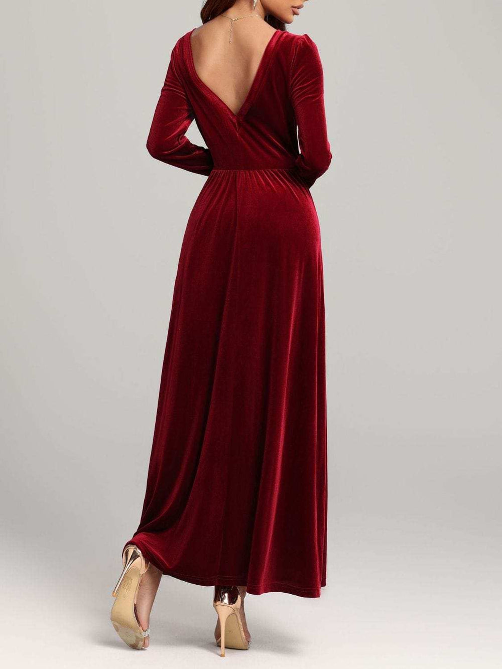 Velvet Square Neck Long Sleeve Dress - Trendsi - Flyclothing LLC