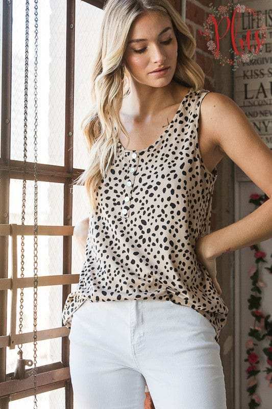 Heimish Full Size Front Button Animal Print Sleeveless Top Plus Size - Trendsi - Flyclothing LLC