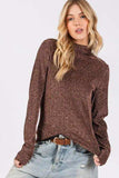SAGE + FIG Glitter Mock Neck Lettuce Hem Long Sleeve Top - Trendsi - Flyclothing LLC