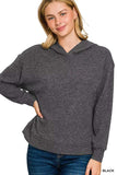 Zenana Ribbed Long Sleeve Hoodie - Trendsi - Flyclothing LLC