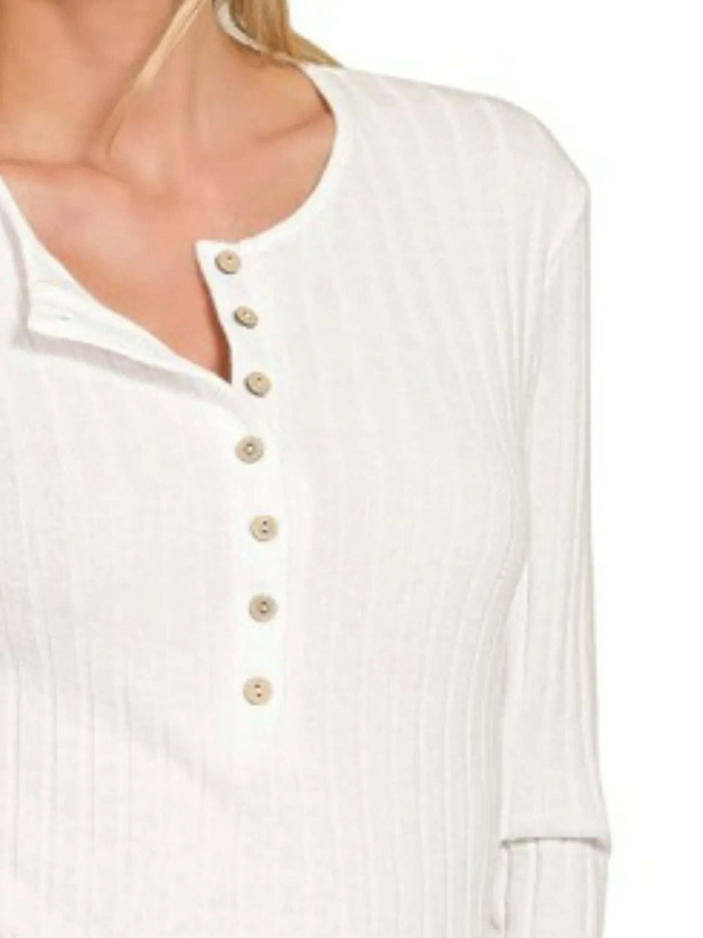 Zenana Ribbed Long Sleeve Half Button Top - Trendsi - Flyclothing LLC