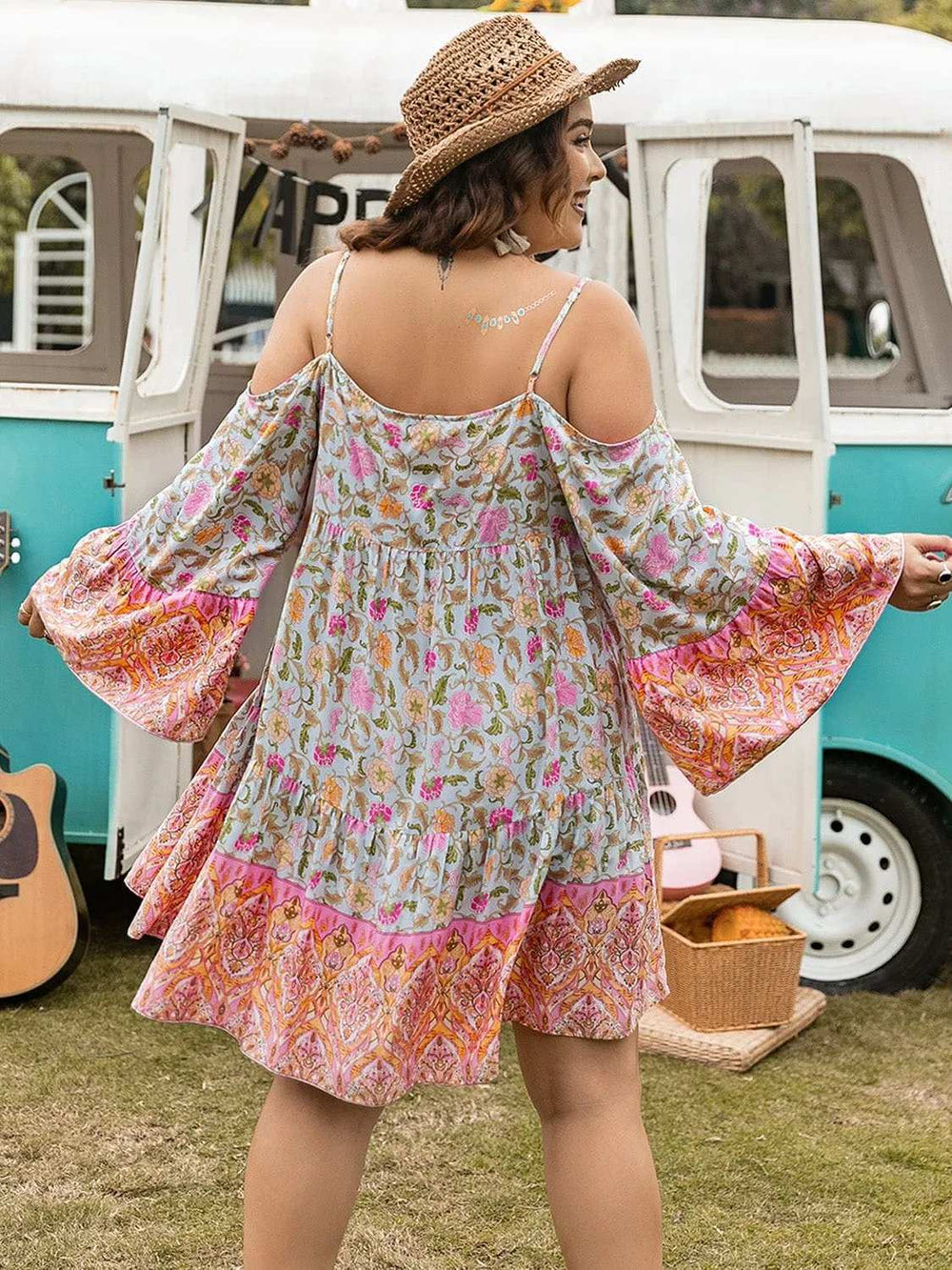 Plus Size Printed Long Sleeve Mini Dress - Trendsi - Flyclothing LLC