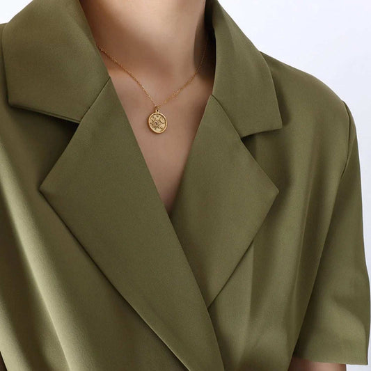 Zircon Titanium Steel Coin Shape Necklace - Trendsi - Flyclothing LLC