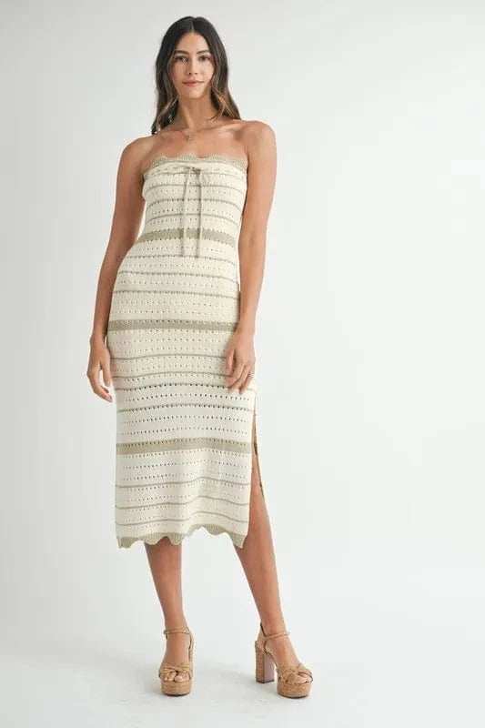 MABLE Contrast Striped Crochet Knit Midi Dress - Trendsi - Flyclothing LLC