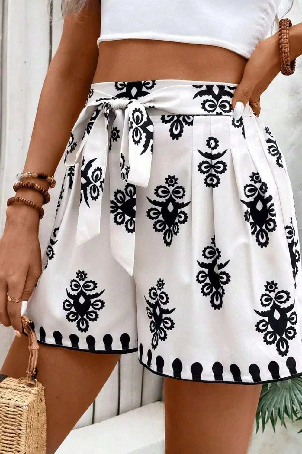 Tied Printed Shorts - Trendsi - Flyclothing LLC